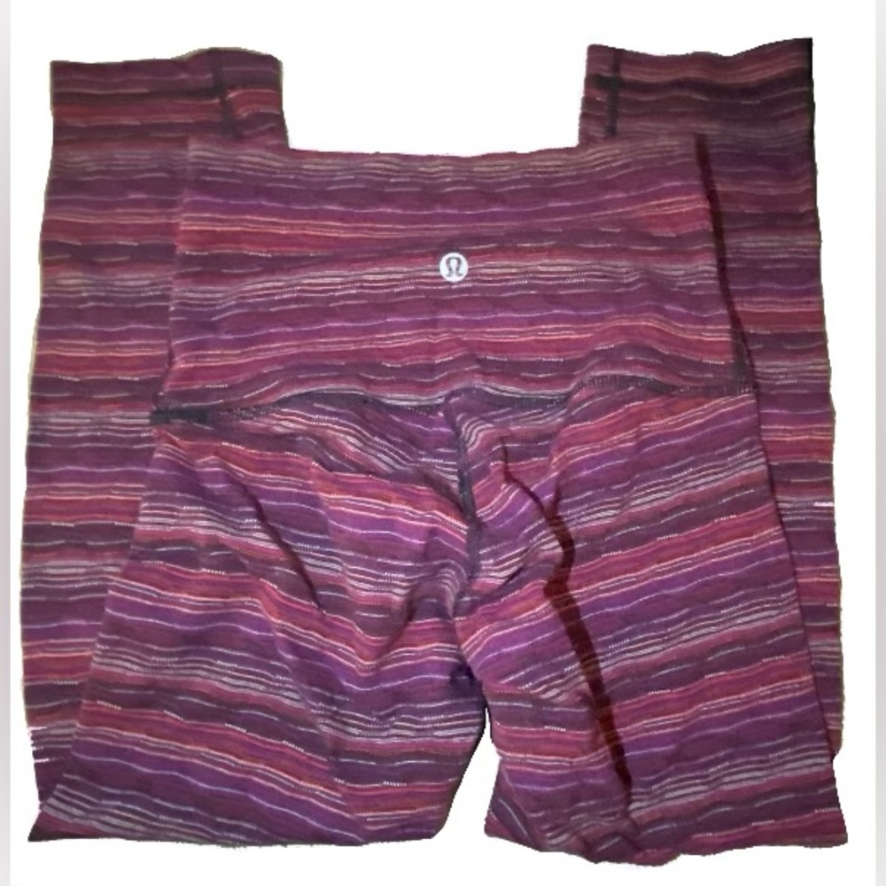 Lulumon lemon maroon striped leggings size 2